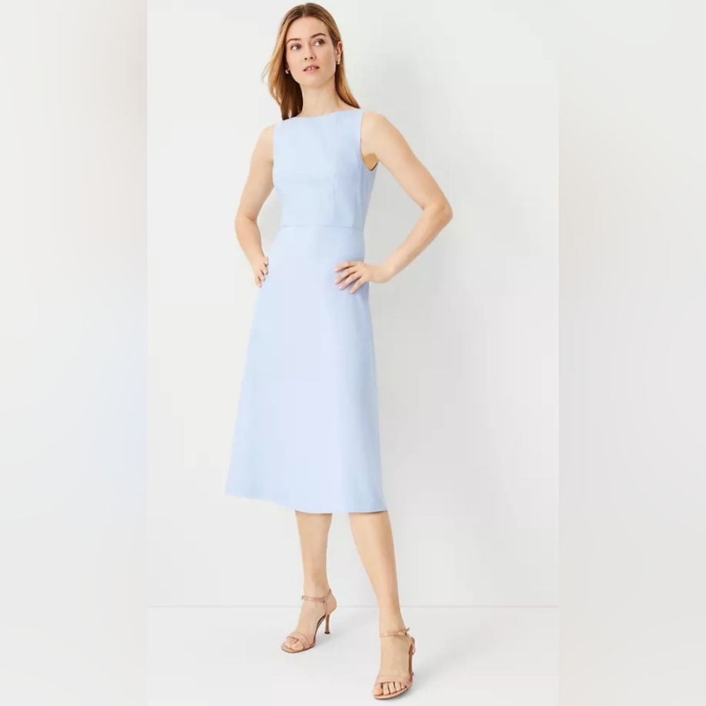 Ann Taylor The V-Back Boatneck Midi Dress in Linen Twill - Picture 2 of 7